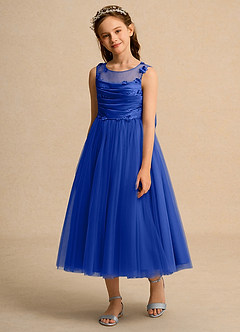 Azazie Snowball Girl Flower Girl Dresses Royal Blue Ball-Gown Pleated Tulle Dress image5