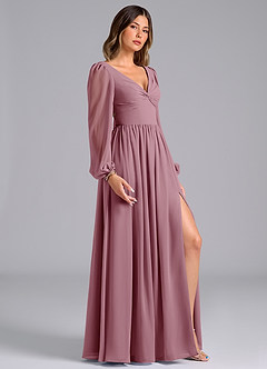 Azazie Zeya Bridesmaid Dresses Vintage Mauve A-Line Long Sleeve Chiffon Dress image3