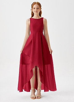 Azazie Lizette Junior Scarlet A-Line Pleated Chiffon Dress image3