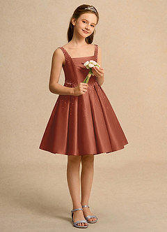 Azazie Jello vestidos de niña de las flores Vestido de Castaño de Satin Mate de Princesa con Plisado image4