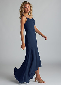 Azazie Summer Bridesmaid Dresses Dark Navy Mermaid Scoop Cowl Chiffon Dress image3