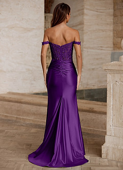 Wrentino Grape Embroidered Appliqué Satin Prom Dress image2