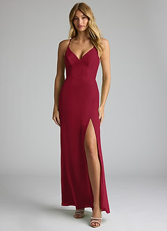 Azazie Becca Bridesmaid Dresses Burgundy Sheath V-Neck Chiffon Dress image1