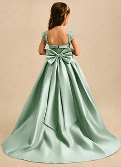 Azazie Genie Flower Girl Dresses Agave Ball-Gown Off the Shoulder Matte Satin Dress image2