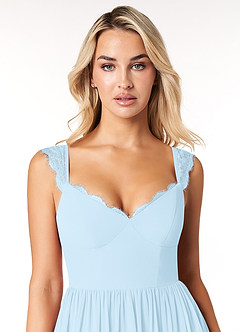 Azazie Cleobella Bridesmaid Dresses Sky Blue A-Line Sweetheart Lace Chiffon Dress image6