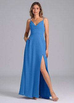 Azazie Sarella Bridesmaid Dresses Blue Jay A-Line with Pockets Chiffon Dress image1