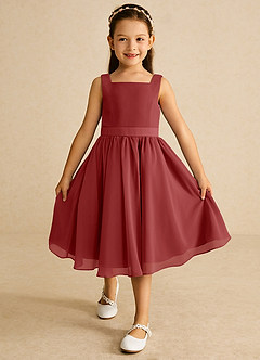 Azazie Ari Flower Girl Dresses Rust A-Line Sleeveless Chiffon Dress image2