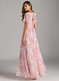 Azazie Kimber Bridesmaid Dresses Abstract Watercolor Floral A-Line Flounce Sleeve Chiffon Dress image8