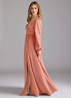 Azazie Norah Bridesmaid Dresses Coral A-Line Stretch Satin Dress image4