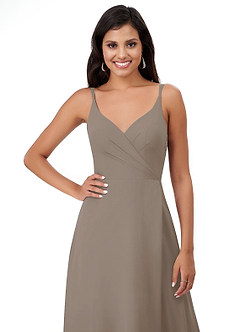 Azazie Lennon Bridesmaid Dresses Taupe A-Line Lace Chiffon Dress image6