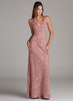 Azazie Tianna Bridesmaid Dresses Dusty Rose Sheath Lace Floral Burnout Dress image3