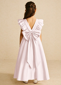 Azazie Piglette Robe Demoiselle D'honneur Fillette Robe Trapèze en Mat Satiné Nœud Rose Pâle image1