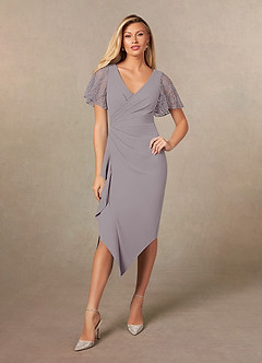 Azazie Eloise Mother of the Bride Dresses Dusk Sheath Pleated Stretch Crepe Dress image1