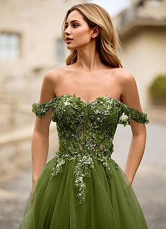 Eleanor Vert Robe de bal en dentelle florale 3D image9