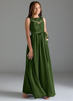 Azazie Elly Junior A-Line Blonder Chiffon Gulv-længde Junior brudepige Kjole image4