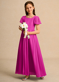 Azazie Joss Blumenmädchenkleider A-Linie mit ärmel Chiffon Kleid Fuchsia image11