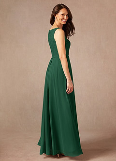 Azazie Ainsling vestidos de madre de la novia Vestido de Verde Oscuro de Gasa de Corte En A con Encaje Cuello Cuadrado image4