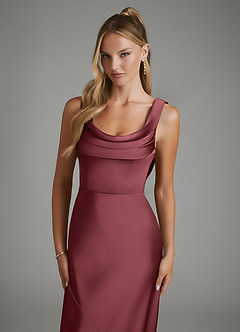 Azazie Elena Bridesmaid Dresses Merlot Mermaid Pleated Stretch Satin Dress image3