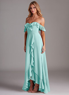 Azazie Lyra Bridesmaid Dresses Aqua A-Line Chiffon Convertible Dress image5