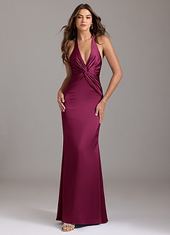 Azazie Valerie Bridesmaid Dresses Red Plum Mermaid Pleated Stretch Satin Dress image1
