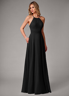 Azazie Amalia Bridesmaid Dresses Black A-Line Pleated Chiffon Dress image5