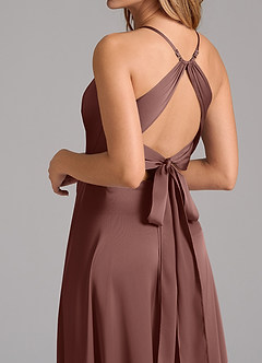 Azazie Evalleen Brautjungfernkleider A-Linie Plissee Stretch-Satin Kleid Espresso image2