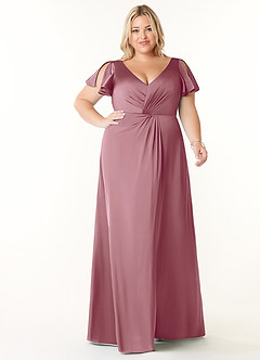 Azazie Soren Bridesmaid Dresses Vintage Mauve A-Line Pleated Stretch Satin Dress image8
