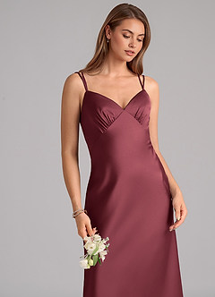 Azazie Suttona Bridesmaid Dresses Merlot A-Line Pleated Stretch Satin Dress image7