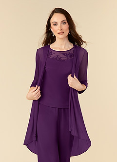 Azazie Frances Mother of the Bride Dresses Grape Jumpsuit/Pantsuit Scoop Mesh Dress image5