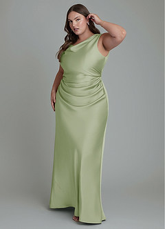 Azazie Kieryn Bridesmaid Dresses Dusty Sage Mermaid Pleated Stretch Satin Dress image9