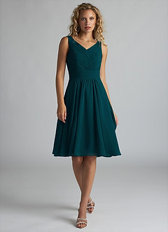 Azazie Grace Robes de demoiselle d'honneur Robe Trapèze en Mousseline de soie Plissée Vert Pin image1