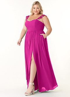 Azazie Metz Bridesmaid Dresses Fuchsia A-Line Sweetheart Ruched Chiffon Dress image9