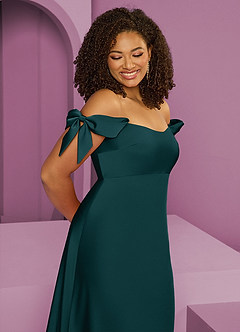 Barbie ♥ Azazie Jurken voor bruidsmeisjes Converteerbaar Jurk van Stretch Satijn met Kolom Off the Shoulder Pijnboom image12