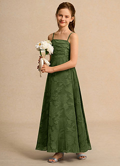 Azazie Pebbles Junior Formal Jurken voor bloemenmeisjes A-Lijn Jurk van Bloemen Burn-out Geplooid Olijf image5