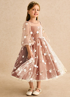 Azazie Elowen vestidos de niña de las flores Vestido Canela de Encaje de Línea A con Escote corazón image4