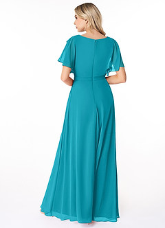 Azazie Aaliyah Modest Bridesmaid Dresses A-Line Scoop Pleated Chiffon Floor-Length Dress image2