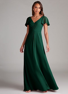 Azazie Soren Bridesmaid Dresses Emerald A-Line Ruched Chiffon Dress image3