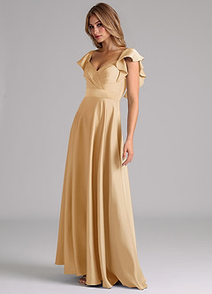 Azazie Leilani Bridesmaid Dresses Gold A-Line Ruched Stretch Satin Dress image8
