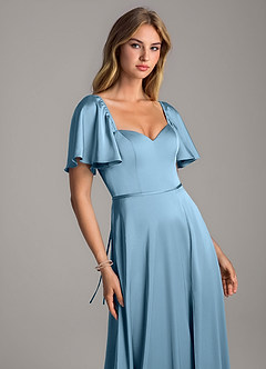 Azazie Chloe Bridesmaid Dresses Steel Blue A-Line Sweetheart Neckline Stretch Satin Dress image6