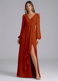 Azazie Omari Bridesmaid Dresses Paprika A-Line Long Sleeve Chiffon Dress image1