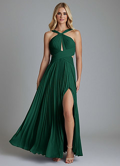 Azazie Hosanna Bridesmaid Dresses Emerald A-Line Pleated Chiffon Dress image6