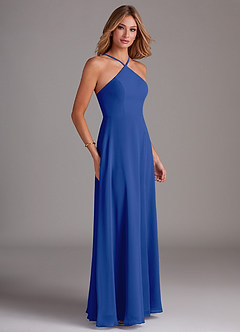 Azazie Bailey Vestidos de damas de honor Vestido de Azul Real de Gasa de Corte en A con Halter Abertura lateral image6