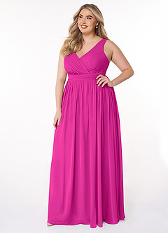 Azazie Kora Bridesmaid Dresses Fuchsia A-Line Pleated Chiffon Dress image3