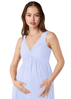 Azazie Yetta Maternity Bridesmaid Dresses A-Line V-Neck Gathered Chiffon Floor-Length Dress image6