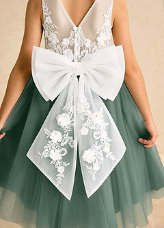 Azazie Lina Flower Girl Dresses Ivory Eucalyptus Ball-Gown Lace Dress image7
