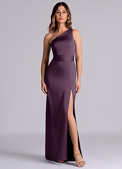 Azazie Philana Bridesmaid Dresses Plum A-Line One Shoulder Stretch Satin Dress image8