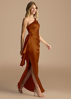 Azazie Saira Final Sale Auburn Sheath One Shoulder Metallic Satin Dress image4