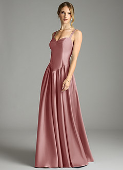 Azazie Evadina Suknie dla druhen Linia A Gorset Satyna elastyczna Do ziemi Sukienka image3