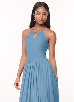 Azazie Cherish Abiti da Damigella Abito A-Line in Chiffon Plissettato Blu Acciaio image1