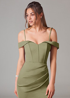 Azazie Everly Bridesmaid Dresses Pistachio Mermaid Off the Shoulder Stretch Satin Convertible Dress image2